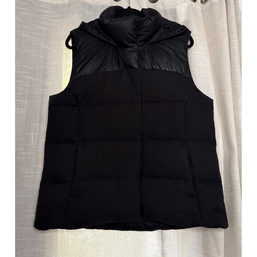 North Face Nuptse 700 Down Puffer Vest Hooded Grid Black Textured Women's Large